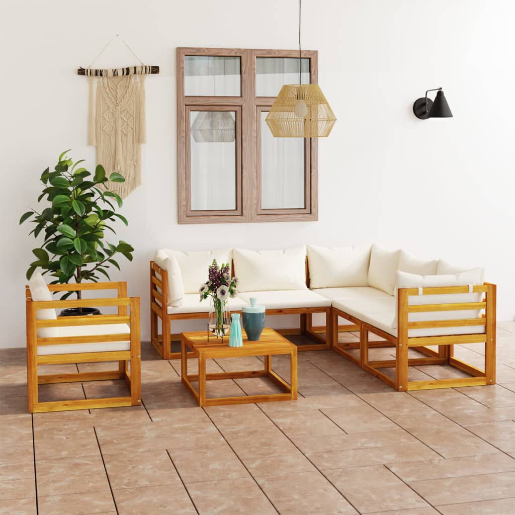 vidaXL 7 Piece Garden Lounge Set with Cushion Cream Solid Acacia Wood