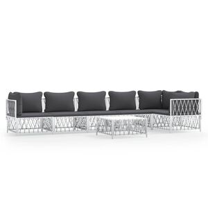 vidaXL 7 Piece Garden Lounge Set with Cushions White Steel