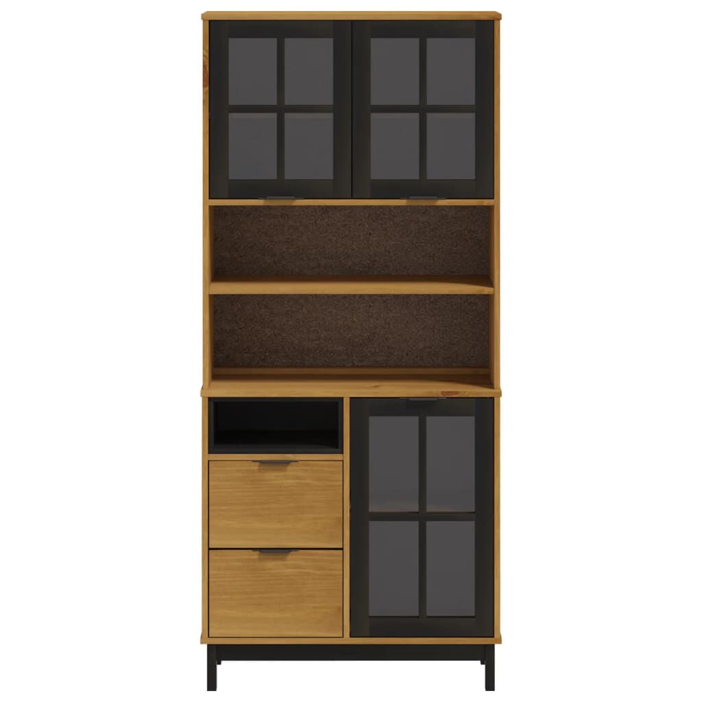 vidaXL Highboard with Glass Doors FLAM 80x40x180 cm Solid Wood Pine