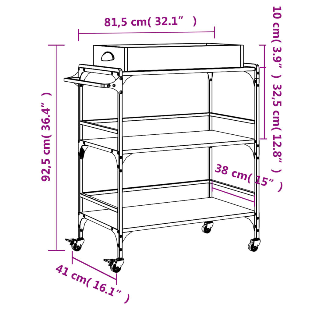 vidaXL Kitchen Trolley Smoked Oak 81.5x41x92.5 cm Engineered Wood