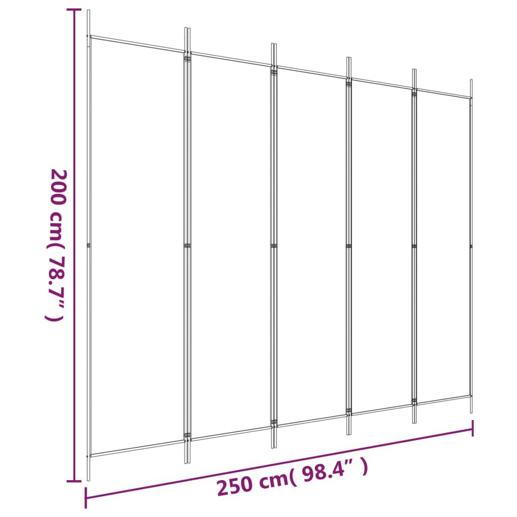 vidaXL 5-Panel Room Divider Black 250x200 cm Fabric