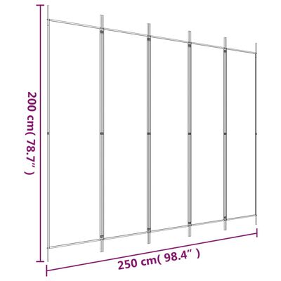 vidaXL 5-Panel Room Divider Black 250x200 cm Fabric