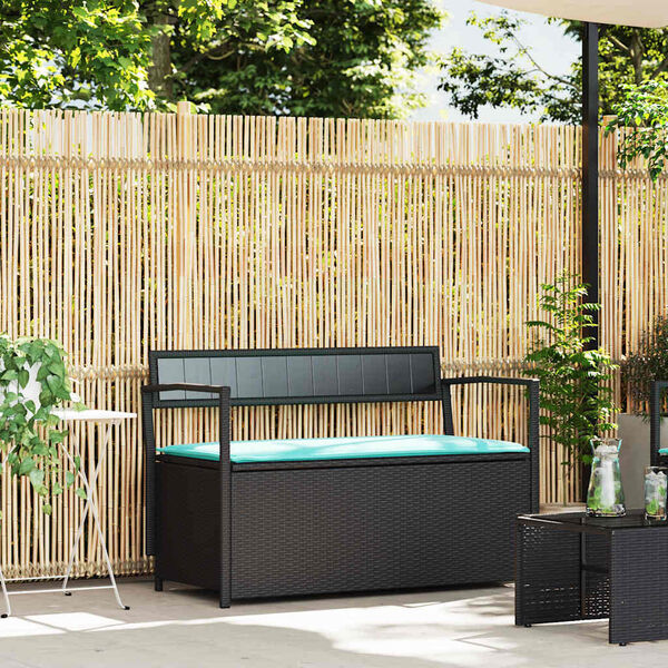 vidaXL Garden Storage Bench with Cushion Black Poly Rattan