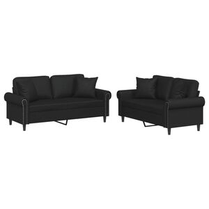 vidaXL 2 Piece Sofa Set with Pillows Black Faux Leather