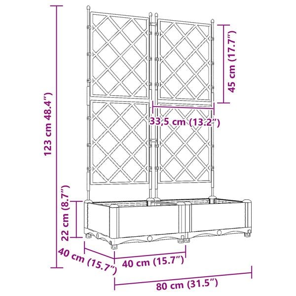 vidaXL Garden Planter with Trellis 2 pcs Black 80x40x125.5 cm