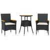 vidaXL 3 Piece Garden Dining Set with Cushions Black Poly Rattan and Acacia
