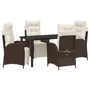 vidaXL Garden Dining Set with Cushion 5 pcs Brown Poly Rattan