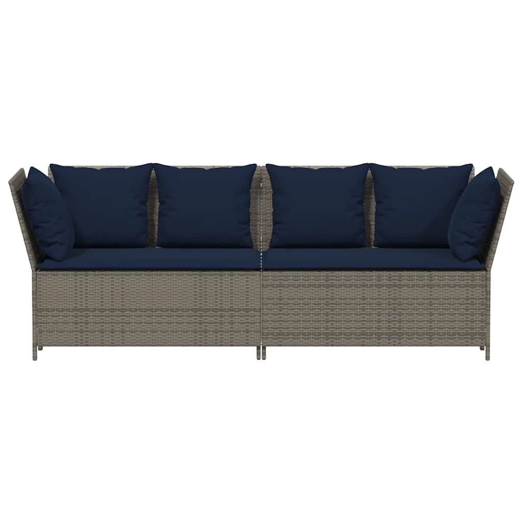 vidaXL Garden Sofa with Cushions Grey Poly Rattan