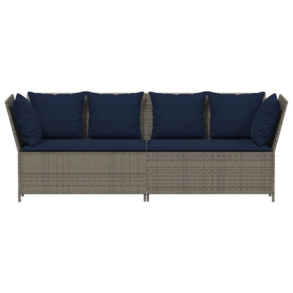 vidaXL Garden Sofa with Cushions Grey Poly Rattan