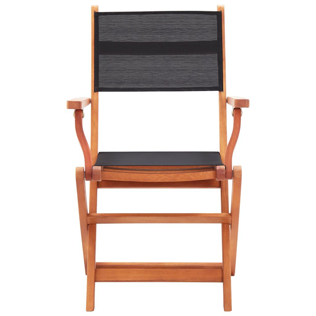 vidaXL Folding Garden Chairs 2 pcs Black Solid Eucalyptus Wood and Textilene