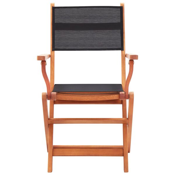 vidaXL Folding Garden Chairs 2 pcs Black Solid Eucalyptus Wood and Textilene