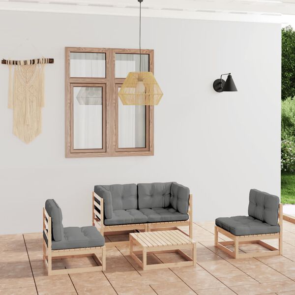 vidaXL 5 Piece Garden Lounge Set with Cushions Solid Pinewood