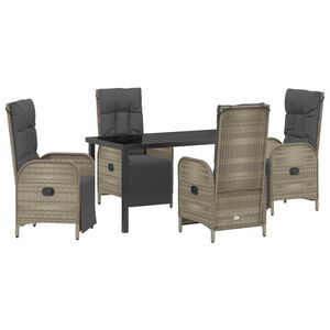 vidaXL Garden Dining Set with Cushion 5 pcs Grey Poly Rattan