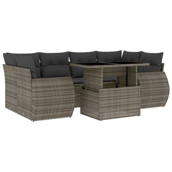 vidaXL 7 Piece Garden Sofa Set with Cushions Grey Poly Rattan