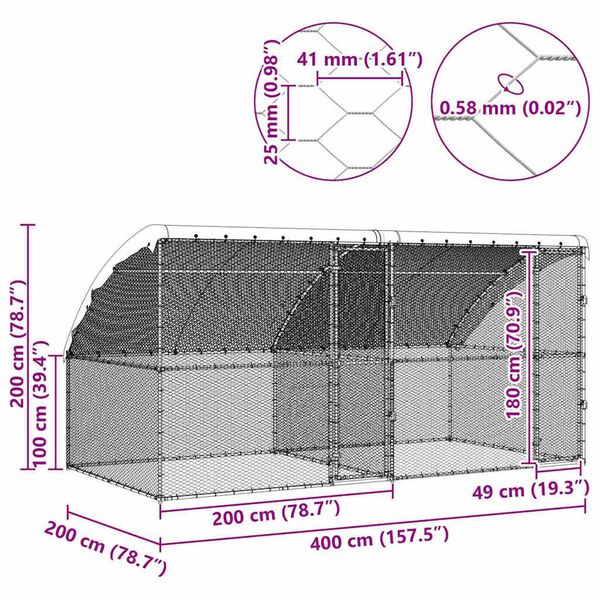 vidaXL Chicken Cage Silver 400 x 200 x 198.5 cm Galvanised steel
