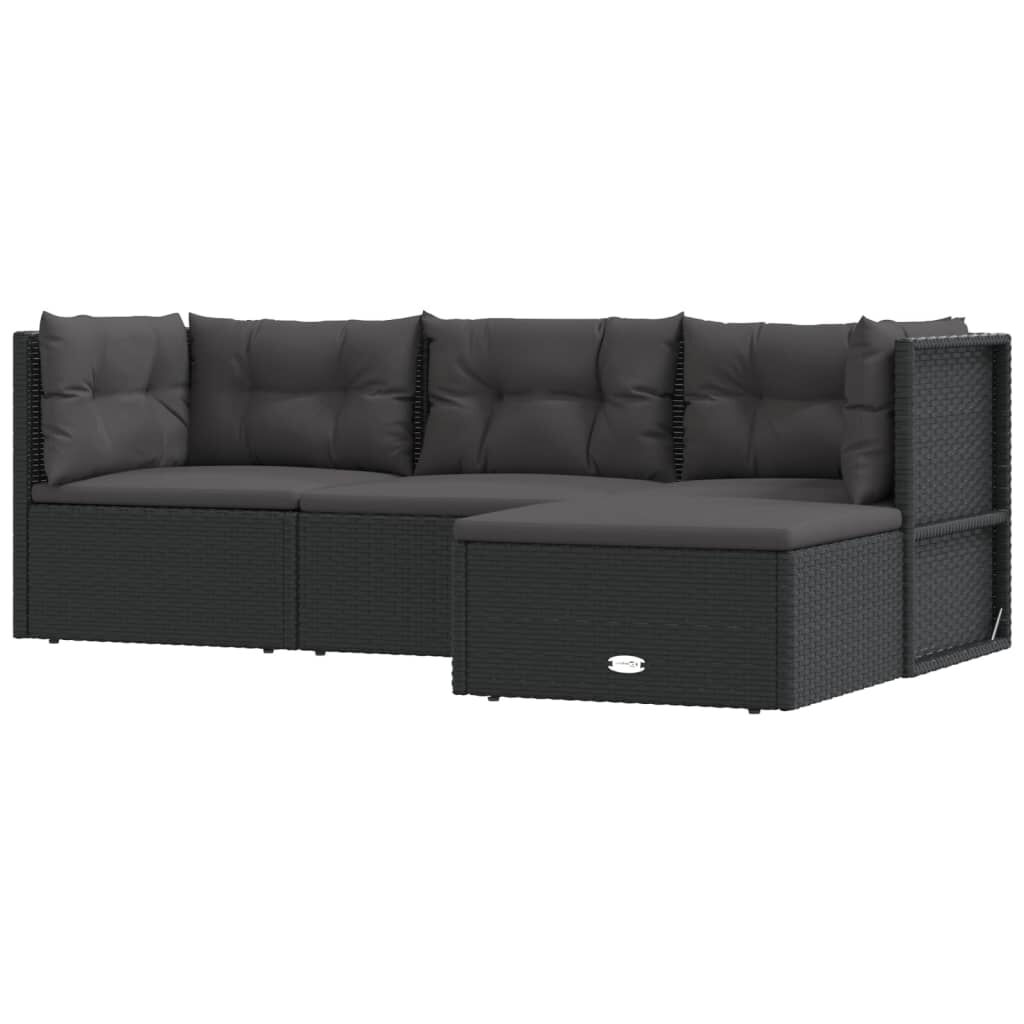 vidaXL 4 Piece Garden Lounge Set with Cushions Black Poly Rattan