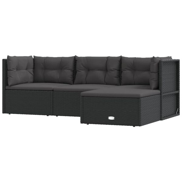 vidaXL 4 Piece Garden Lounge Set with Cushions Black Poly Rattan