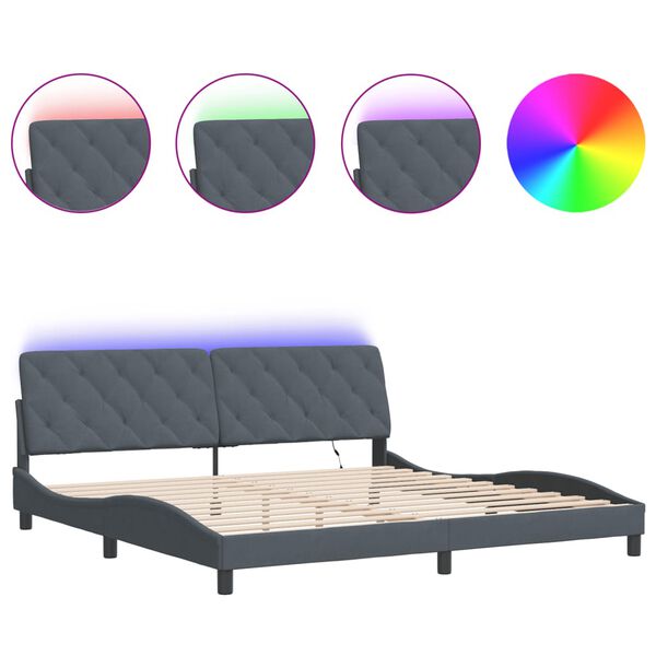 vidaXL Bed Frame with LED without Mattress Dark Grey 193x203 cm Velvet