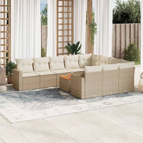 vidaXL 11 Piece Garden Sofa Set with Cushions Beige Poly Rattan