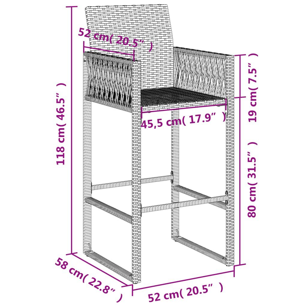 vidaXL Garden Bar Stools 2 pcs Grey Poly Rattan
