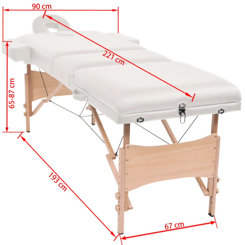 vidaXL 3-Zone Folding Massage Table and Stool Set 10 cm Thick White