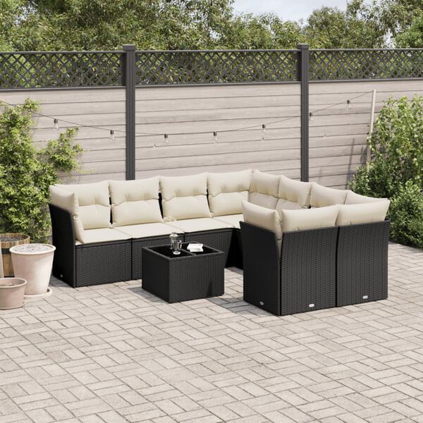 vidaXL 9 Piece Garden Sofa Set with Cushions Black Poly Rattan