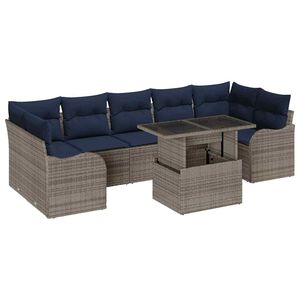 vidaXL Garden Sofa Set with Cushion 8 pcs Grey Poly rattan