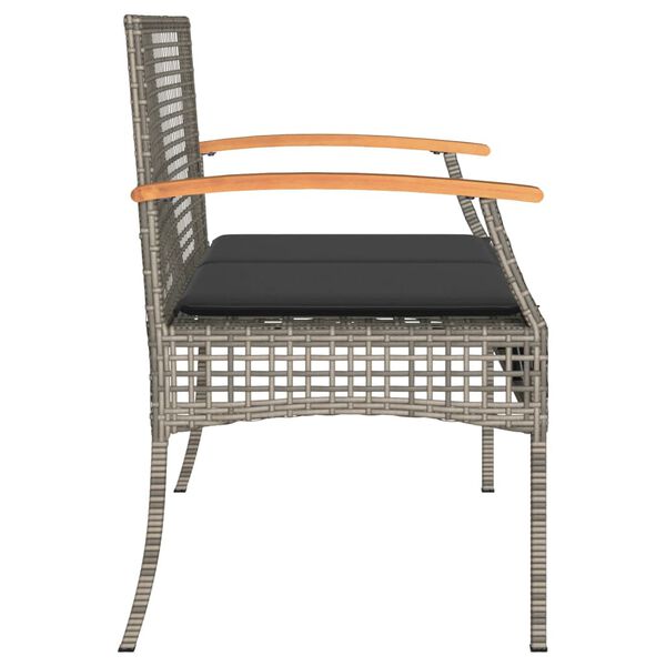 vidaXL Garden Bench with Cushion Grey Poly Rattan Acacia Wood