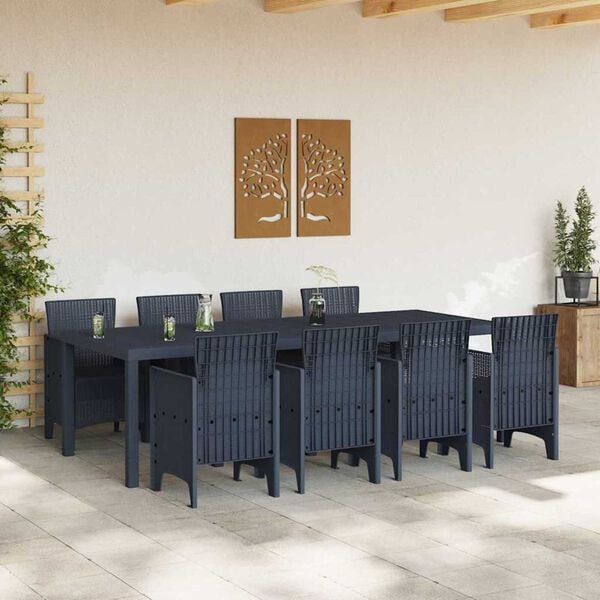 vidaXL Garden Dining Set 9 pcs Anthracite Polt rattan