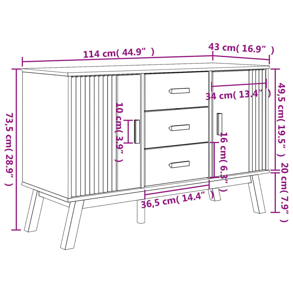 vidaXL Sideboard OLDEN Grey and Brown 114x43x73.5cm Solid Wood Pine