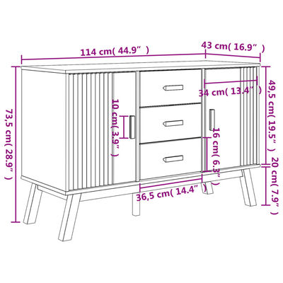 vidaXL Sideboard OLDEN Grey and Brown 114x43x73.5cm Solid Wood Pine