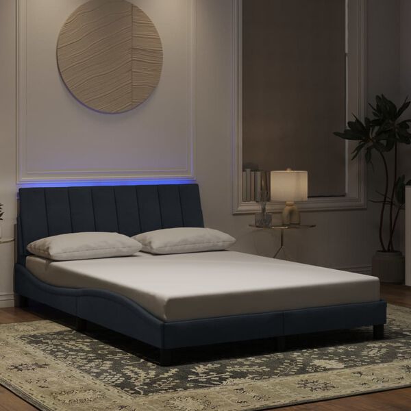 vidaXL Bed Frame with LED without Mattress "Hanko" Dark Grey 137x190 cm Velvet