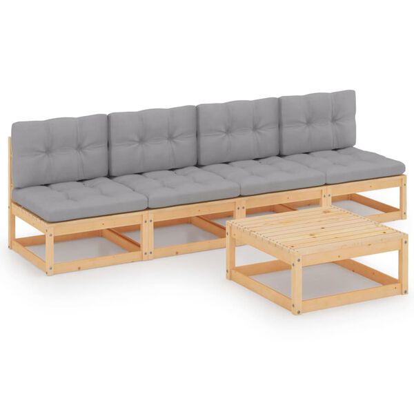 vidaXL 5 Piece Garden Lounge Set with Cushions Solid Pinewood