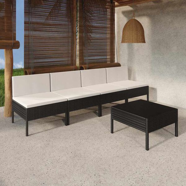vidaXL 5 Piece Garden Lounge Set with Cushions Poly Rattan Black