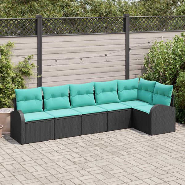 vidaXL Garden Sofa Set 6 pcs Black and turquoise Poly rattan