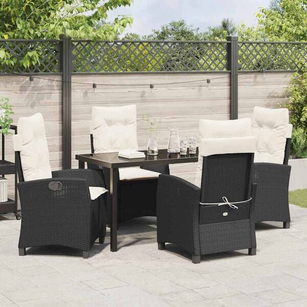 vidaXL Garden Dining Set with Cushion 5 pcs Black Poly Rattan