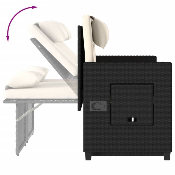 vidaXL Reclining Garden Bench with Cushions Black Poly Rattan