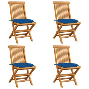 vidaXL Garden Chairs with Blue Cushions 4 pcs Solid Teak Wood