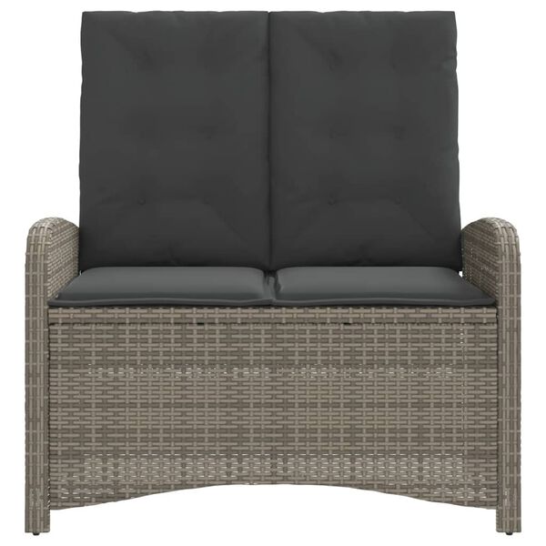 vidaXL Reclining Garden Bench with Cushions Grey Poly Rattan