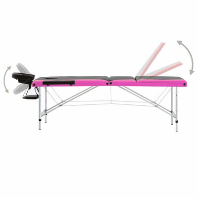 vidaXL 3-Zone Foldable Massage Table Aluminium Black and Pink