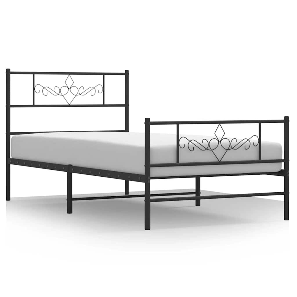 vidaXL Metal Bed Frame without Mattress with Footboard Black 100x200cm