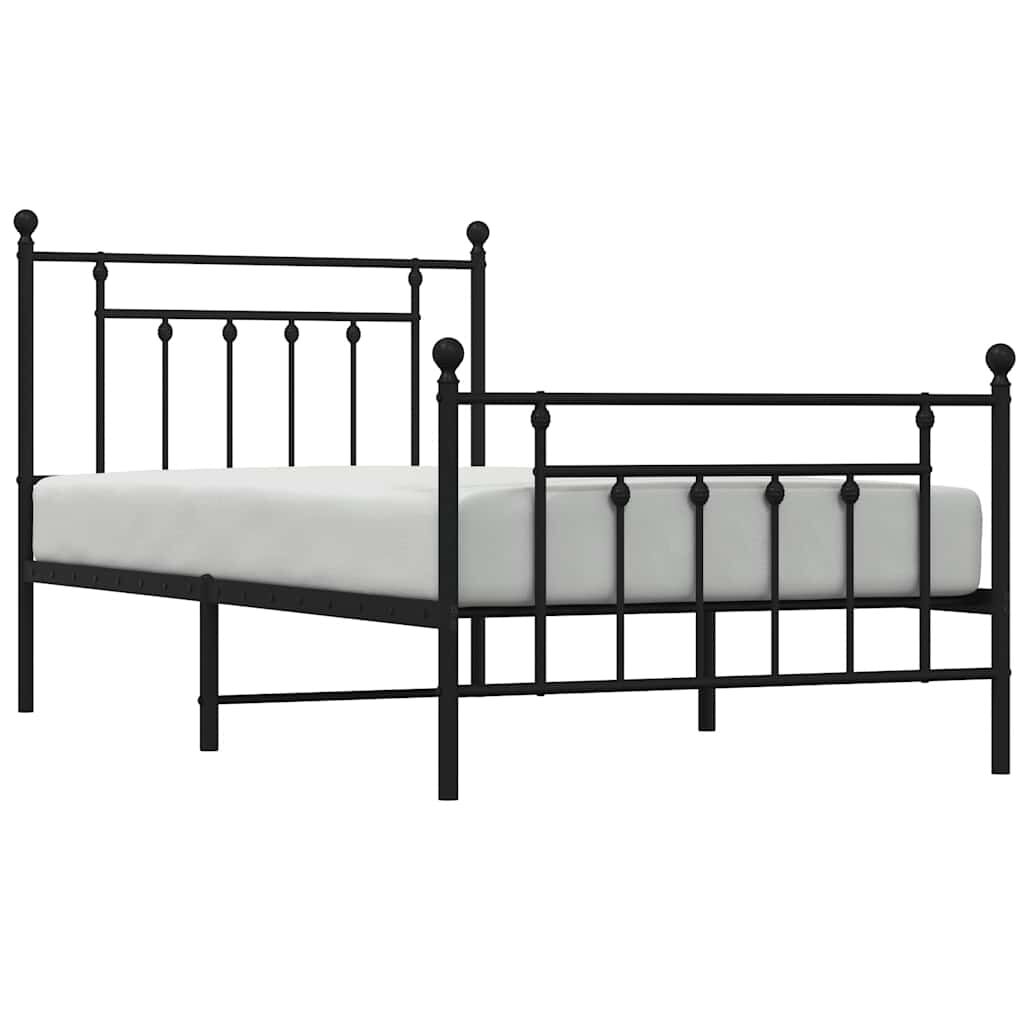 vidaXL Metal Bed Frame without Mattress with Footboard Black 100x190cm