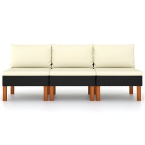 vidaXL Middle Sofas 3 pcs Poly Rattan and Solid Eucalyptus Wood