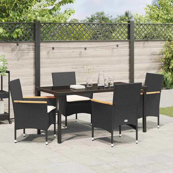 vidaXL Garden Dining Set with Cushion 5 pcs Black Poly Rattan