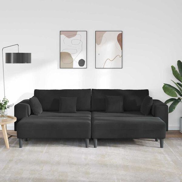 vidaXL Velvet Sofa with Cushion 3 pcs Black 208 cm Velvet