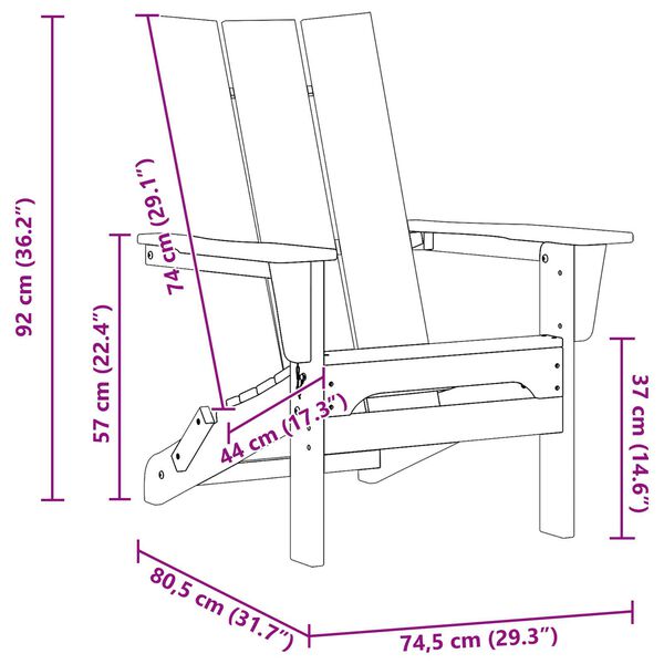 vidaXL Foldable Adirondack Chairs 2 pcs Black 74.5x80.5x90 cm HDPE