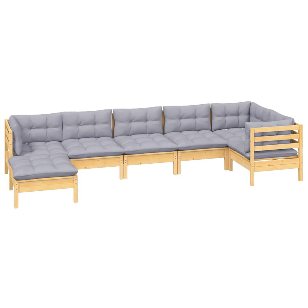 vidaXL 7 Piece Garden Lounge Set with Grey Cushions Solid Pinewood