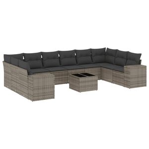 vidaXL 11 Piece Garden Sofa Set with Cushions Grey Poly Rattan