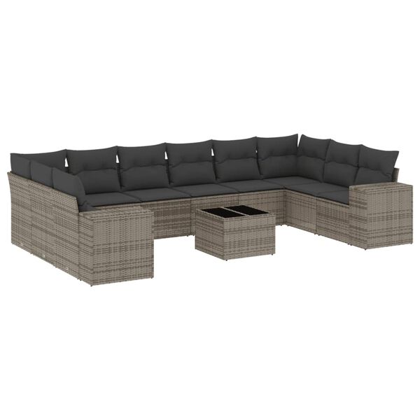 vidaXL 11 Piece Garden Sofa Set with Cushions Grey Poly Rattan