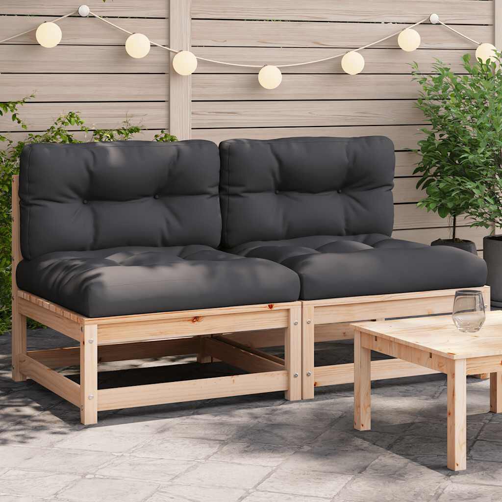 vidaXL Garden Sofas Armless with Cushions 2 pcs Solid Wood Pine